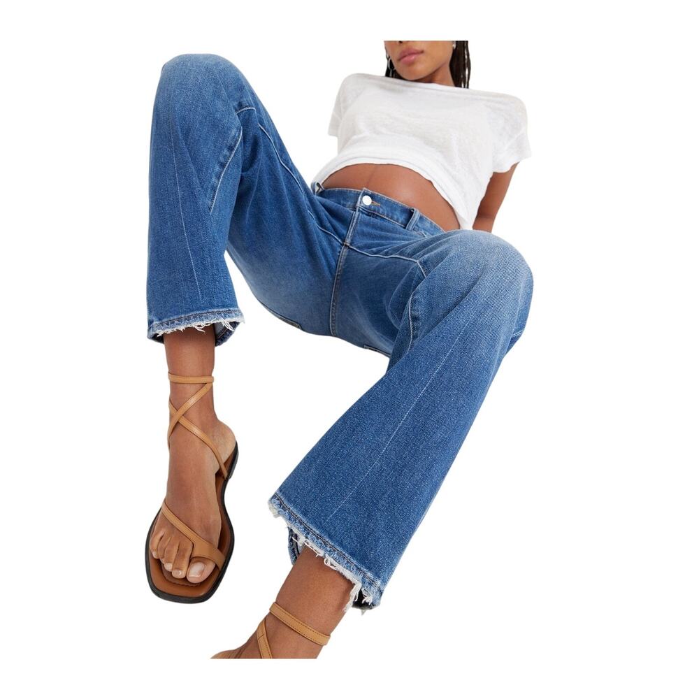 Hatch Blue Distressed Hem Wide Leg Jeans